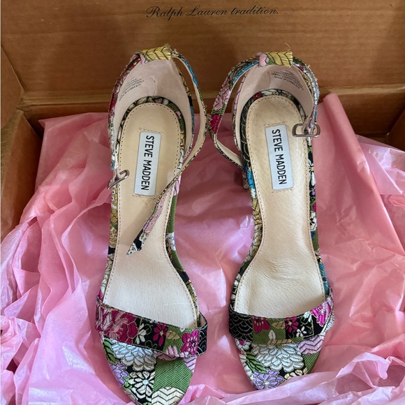 Steve Madden Shoes - Steve Madden Floral Multicolor Slingback Heels — Green Pink Black